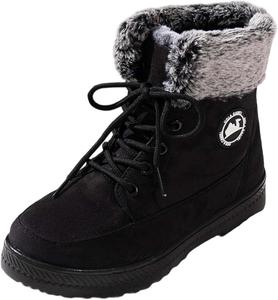 Женские зимние ботинки с меховой подкладкой, уличные, противоскользящие, на шнуровке, теплые, повседневные ботильоны, рабочая зимняя обувь для женщин Generic, #A01-Black