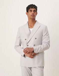 Двубортный пиджак из льняной смеси, классический, цвета гальки Asos Design