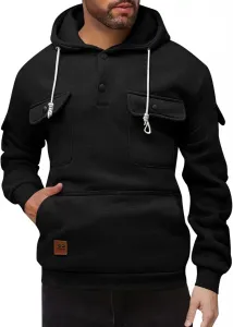Мужская толстовка-карго с капюшоном, длинный рукав, на четверть пуговиц, с карманами