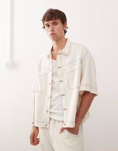Рубашка свободного кроя цвета кремовый с эффектом льна Collusion