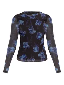 Топ с длинными рукавами и цветочным принтом Rag & Bone, черный