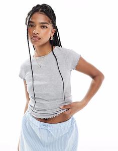 Футболка New Look серого цвета с отделкой «бэбилок»