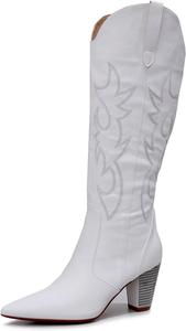 Женские модные эластичные сапоги до колена VenusCelia, White Embroidery