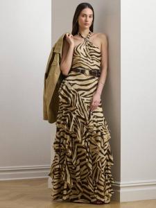 Платье-бюстье Lauren Haletta с принтом зебра Ralph Lauren, Cream/Brown
