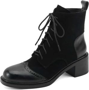 Женские боевые ботинки TinaCus, ручная работа, из натуральной кожи, с заплатками, круглый носок, шнуровка, боковая молния, массивные ботильоны, Black