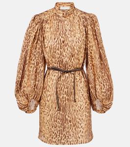 Каскадская туника из льна с леопардовым принтом Zimmermann, Tan Leopard