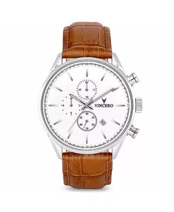 Мужские часы The Chrono S2 40 мм из нержавеющей стали с ремешком из итальянской кожи Vincero, коричневый