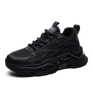 JEEP SPIRIT Черные мифические устойчивые к истиранию дышащие утолщенные кроссовки на платформе для мужчин Премиум-графитовый черный [Натуральная кожа Двойная сетка]