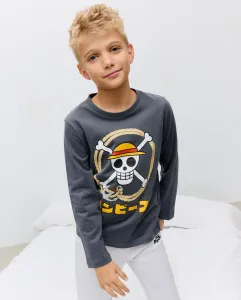 Детская длинная футболка One Piece с принтом черепа Cotton Juice, серый