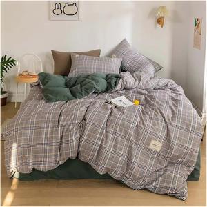 YUSIWOAL Комплект постельного белья Waxapple в клетку цвет Navy гипоаллергенный Waxapple