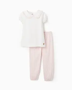 Детская пижама 100% хлопок с рюшами и в полоску Zippy, белый