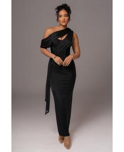 Женское металлизированное платье-макси Celestina с драпировкой JLUXLABEL, Black