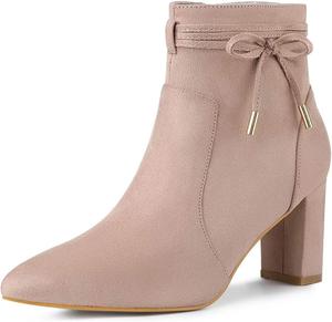 Женские ботильоны Allegra K с заостренным носком, блоковым каблуком и молнией, Dust Pink