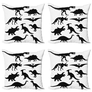 ABAKUHAUS Набор чехлов на подушку с изображением динозавра (4 предмета), дикий скелет, современная двусторонняя цифровая печать, 60 см x 60 см, черный и белый