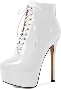 Женские ботильоны AUMOTED на платформе с круглым носком, боевые ботинки, ботильоны на шпильке, стильные модные короткие ботинки с шнуровкой, молнией и утепленные, каблук 16 см, Patent White