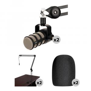 Комплект динамического микрофона для подкастинга RODE PodMic на 2 человека с кабельными вещательными держателями и ветрозащитными экранами