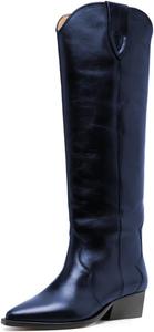 Женские ботинки Maiyang с заостренным носком, низким каблуком, высокие до колена, удобные для ношения, широкие по икре, осень-зима, ковбойские западные ботинки, размер 4-16 US, Blue