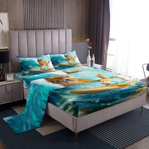 Erosebridal Комплект постельного белья King Size с милыми котиками в океанской тематике и тропическим пляжным принтом, Blue Orange