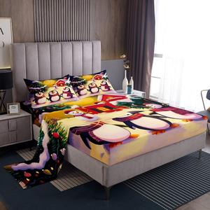 Erosebridal Комплект постельного белья с новогодним принтом пингвинов и снеговиков, Black White