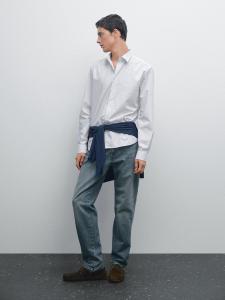 Рубашка в полоску классического кроя Massimo Dutti, белый