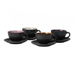 Чашка Gastro черная/светлая 0,22 л с блюдцем 10 см, набор 4 шт Bitz, бежевый/коричневый/фиолетовый/розовый/черный