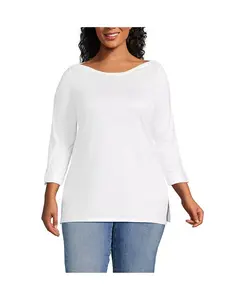 Туника с 3/4 рукавом и лодочкой из хлопка Supima, регулируемая, больших размеров Lands' End, белый