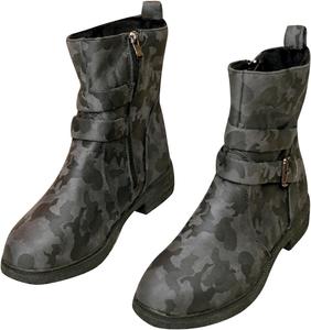 Женские боевые ботинки с модной боковой молнией и пряжкой, ботильоны на щиколотку, массивный низкий каблук, модные ботинки с круглым носком до середины голени Sinzelimin, Grey