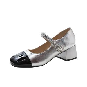 Туфли Mary Jane Dawei's House на массивном каблуке в подарочной коробке для женщин серебристые, цвет Silver