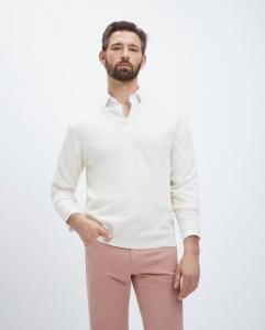 Мужской однотонный кашемировый свитер с v-образным вырезом Emidio Tucci, светло-бежевый