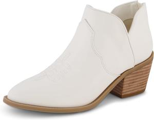 CUSHIONAIRE Rodeo женские ковбойские ботинки, стильные короткие вестерн-ботильоны с зауженным носком, невысоким блочным каблуком и молнией сзади, Weiss/Opulenter Garten