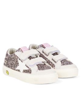 Майские школьные кроссовки с блестками и замшей Golden Goose Kids, Cinder/Gray/Milk/Quartz