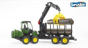 Bruder, Погрузчик John Deere 1210E с грейфером и 4 стволами деревьев, 02133