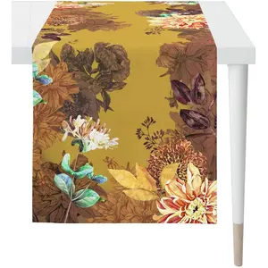 Скатерть 5604 HERBSTZEIT, осенняя декорация, осень цифровая печать Apelt, Senfgelb/bunt