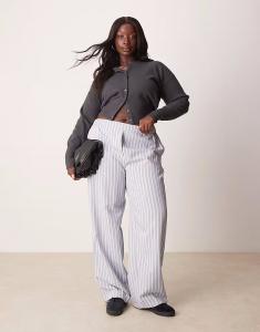 Прямые брюки ASOS DESIGN Curve в сине-белую полоску