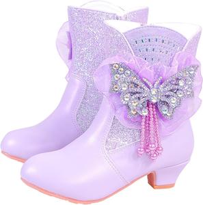 Сапожки Ctreela Princess с остроконечным носком для маленьких девочек, с блестящими бантиками, ковбойские ботиночки, детские/подростковые ковбойские праздничные сапожки, Purple