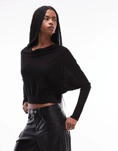 Укороченный шерстяной трикотажный джемпер AllSaints Ridley черного цвета