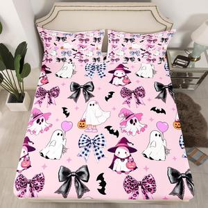 Erosebridal Призрачная простыня на резинке с бантом Хэллоуин, летучие мыши, готическое кружево, милый дизайн, Pink Black White