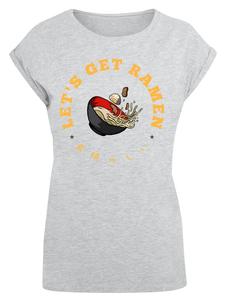 Футболка с удлиненными плечами Давайте поедим рамен в сером меланжевом цвете F4NT4STIC