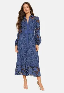 Платье-Рубашка стандартного кроя с поясом и пышными рукавами. Lipsy, Navy