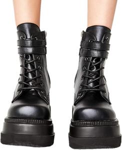 Женские массивные ботильоны на платформе с высоким каблуком, шнуровкой, застежкой-бляхой, толстой подошвой, боковой молнией, панк-готическими и боевыми элементами No Brand, 4.5 Black