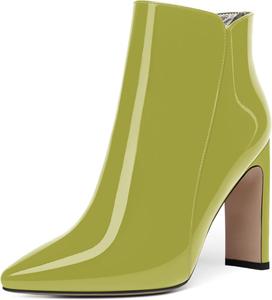 Женские ботильоны FEMSTEP с молнией, лакированные, для вечеринок, с заостренным носком, на массивном каблуке, высотой до щиколотки, каблук 10 см, Olive Green