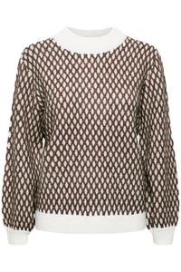 ICHI Свитер 'Kamara' в коричневом и белом цветах