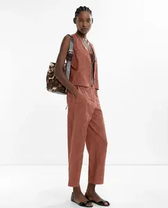 Женские прямые брюки из 100% хлопка с вышивкой Parfois, серовато-красный