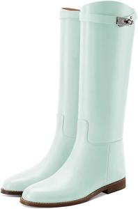 Женские классические сапоги YDN с круглым носком, ниже колена, на плоской подошве, для верховой езды, с металлической пряжкой, с широкие голенищем, ботильоны, боевые/ходовые сапоги, размеры US 4-15, Mint