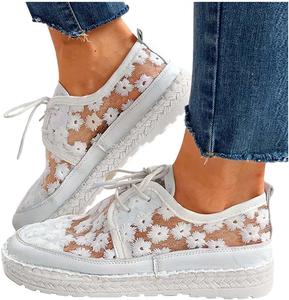 Женские модные кеды ZBYY из холщовой ткани, летние, слипоны, сетчатые, с цветочным принтом, дышащие, низкие, на шнуровке, повседневные, White 8.5