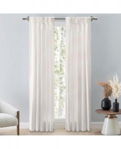 Комплект штор из травяного волокна с двусторонними складками и петлями на задней стороне, 100 дюймов в ширину x 96 дюймов в длину Ricardo, White