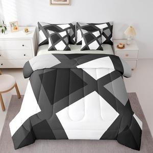 Erosebridal Современный комплект постельного белья в абстрактном стиле с геометрическими линиями, серо-черно-белая полоска, богемный дизайн, Black Gray