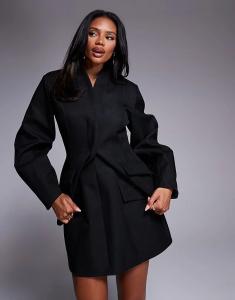 Мини-юбка ASOS LUXE из структурированного льна, черного цвета