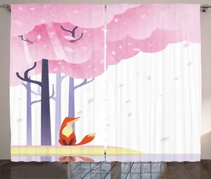 Штора ABAKUHAUS Rustic Fox, весенне-розовая сакура, идиллия, универсальные ленточные шторы для гостиной с петлями и крючками, 280 x 225 см, светло-розовый, лавандово-оранжевый Abakuhaus