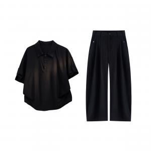 Повседневная спортивная одежда Unisex с лацканом Moderate X1617, черный polo short-sleeved+черный ice silk pants